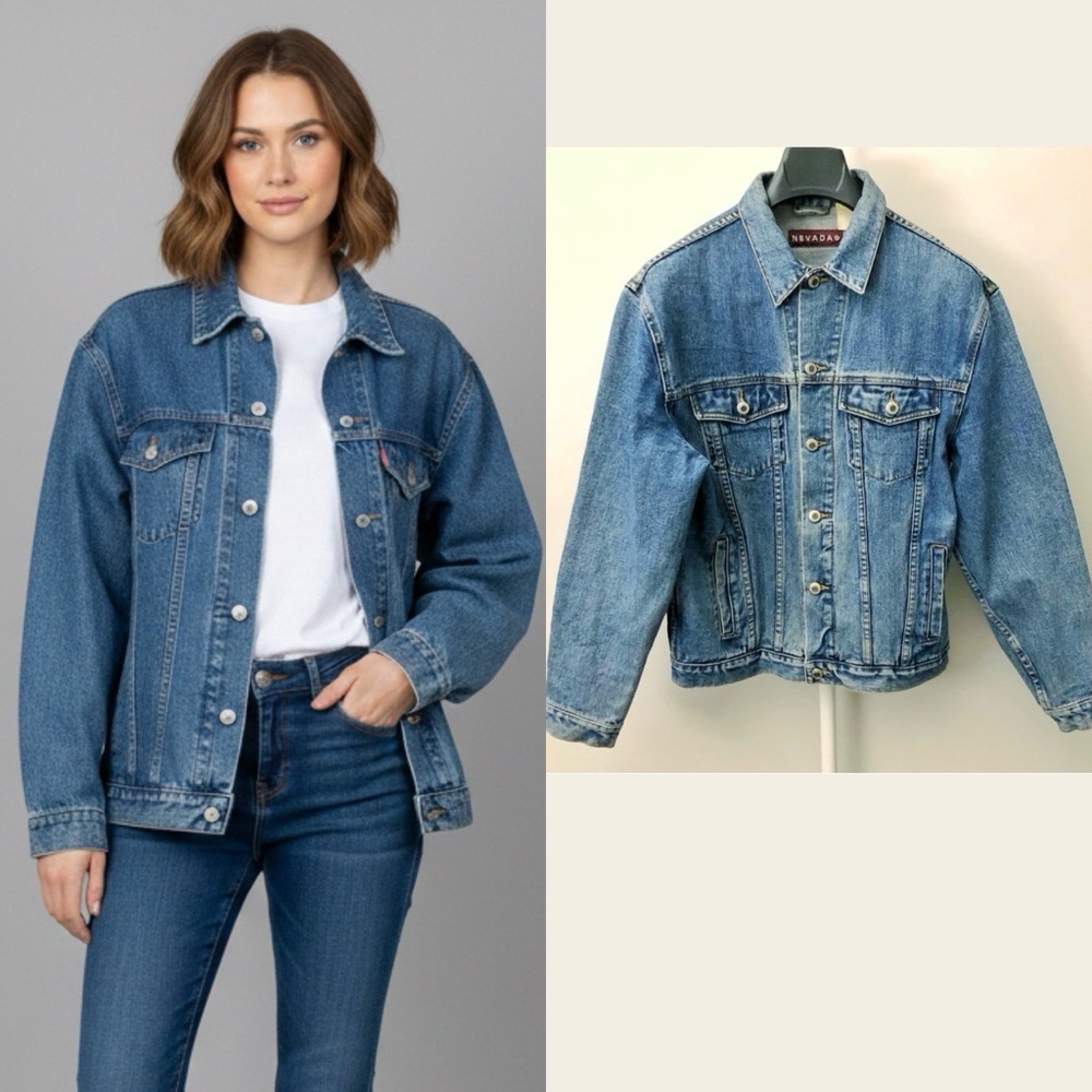Vintage Nevada Oversized Denim Jacket Size Medium Casual Street Wear Coat. XL